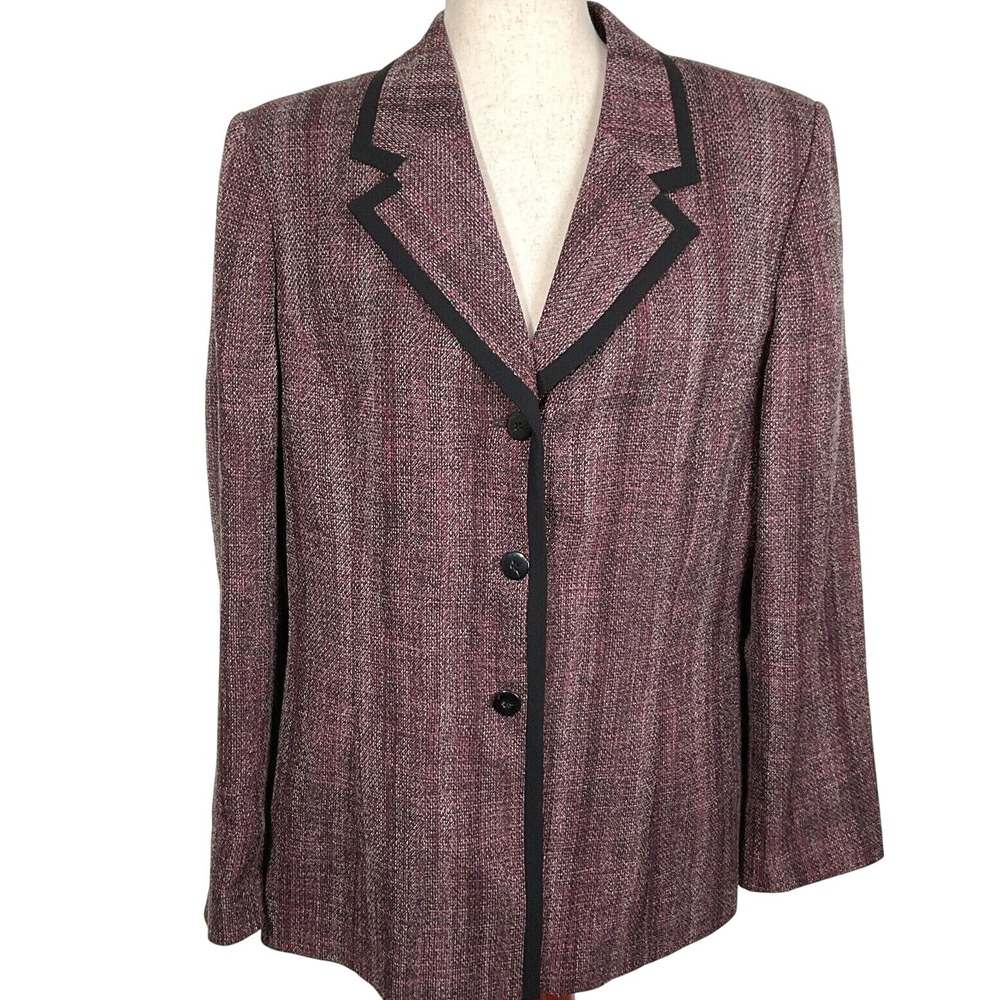 Le Suit Blazer Women 16 Pink Black Purple Woven Trim Classic Suit‎ Jacket Career